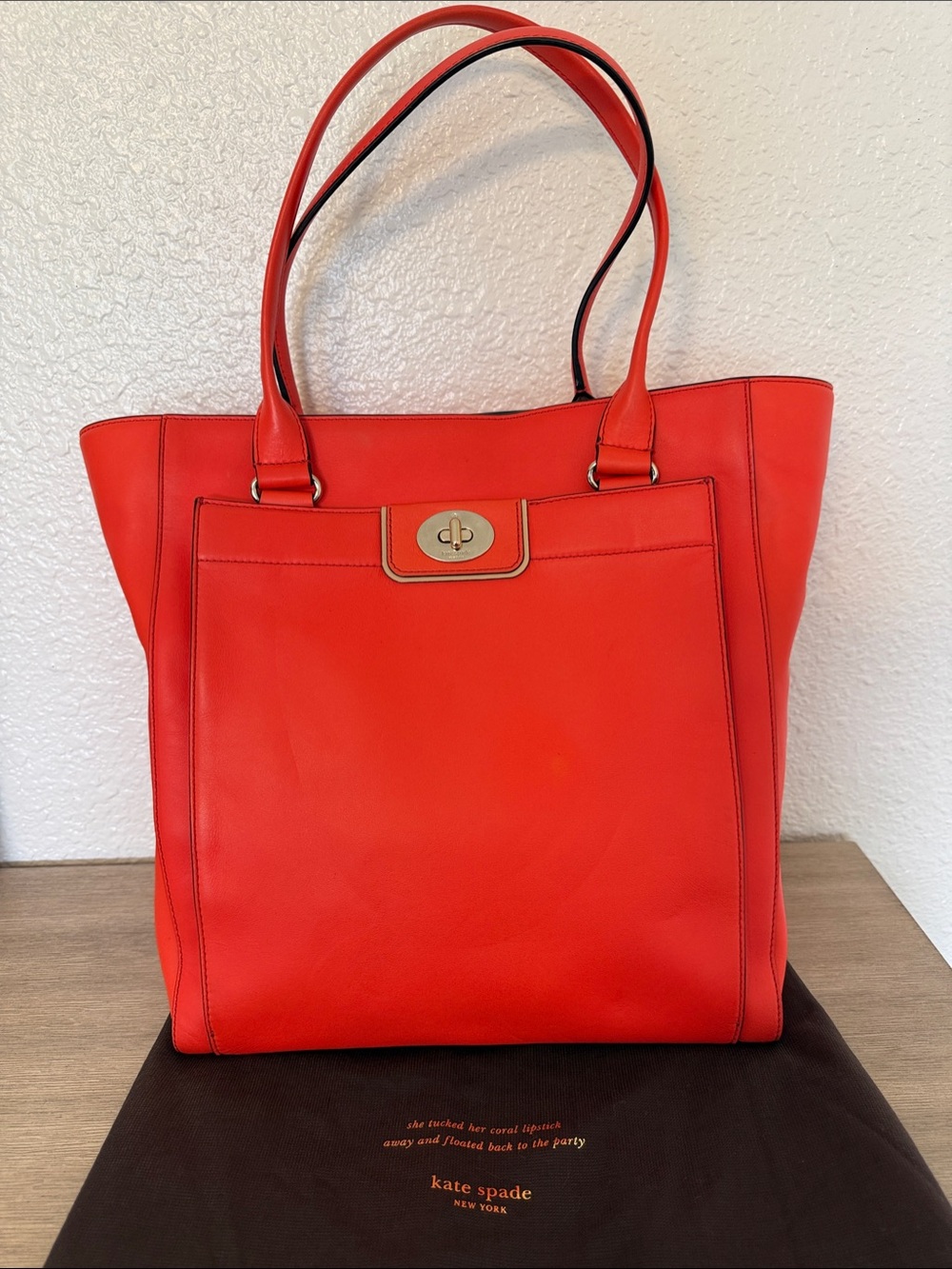 Kate Spade New York Hampton Road “Davis” large orange Leather Tote Bag